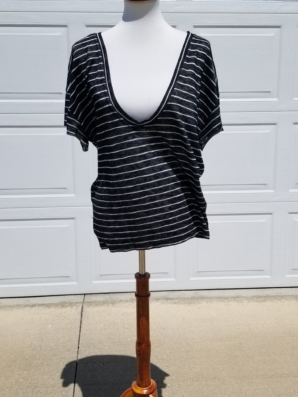 Billabong Dark Gray & White Striped V-Neck Tee
